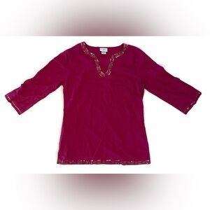 Jaclyn Smith Women’s S/C Raspberry Color 3/4 Sleeve Beaded and Sequin Blouse